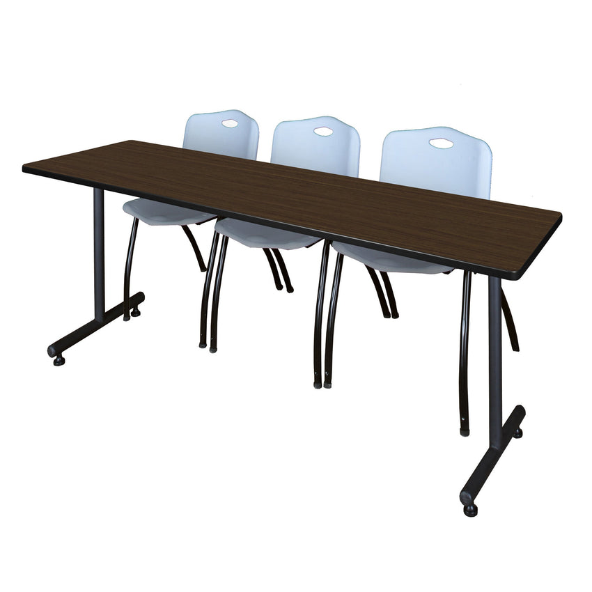 Regency Kobe Professional T - Base Training Seminar Table & 3 M Stack Chairs 84"W x 24"D x 29"H (REG - MKTRCT8424 - 3M) - SchoolOutlet