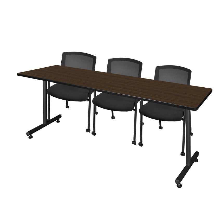 Regency Kobe Professional T - Base Training Seminar Table & 3 Knight Mesh Chairs 84"W x 24"D x 29"H (REG - MKTRCT8424 - KNM) - SchoolOutlet
