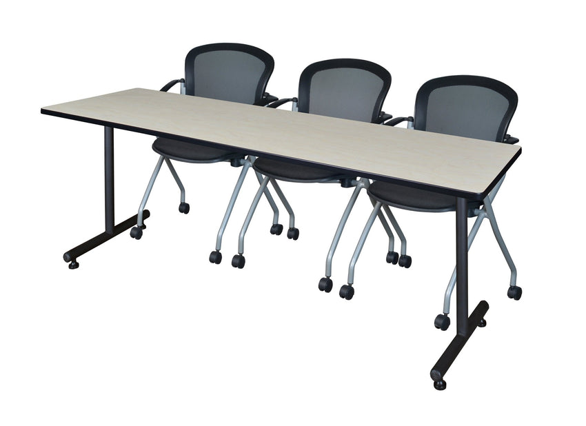 Regency Kobe Professional T - Base Training Seminar Table & 3 Cadence Nesting Chairs 84"W x 24"D x 29"H (REG - MKTRCT8424 - CAD) - SchoolOutlet