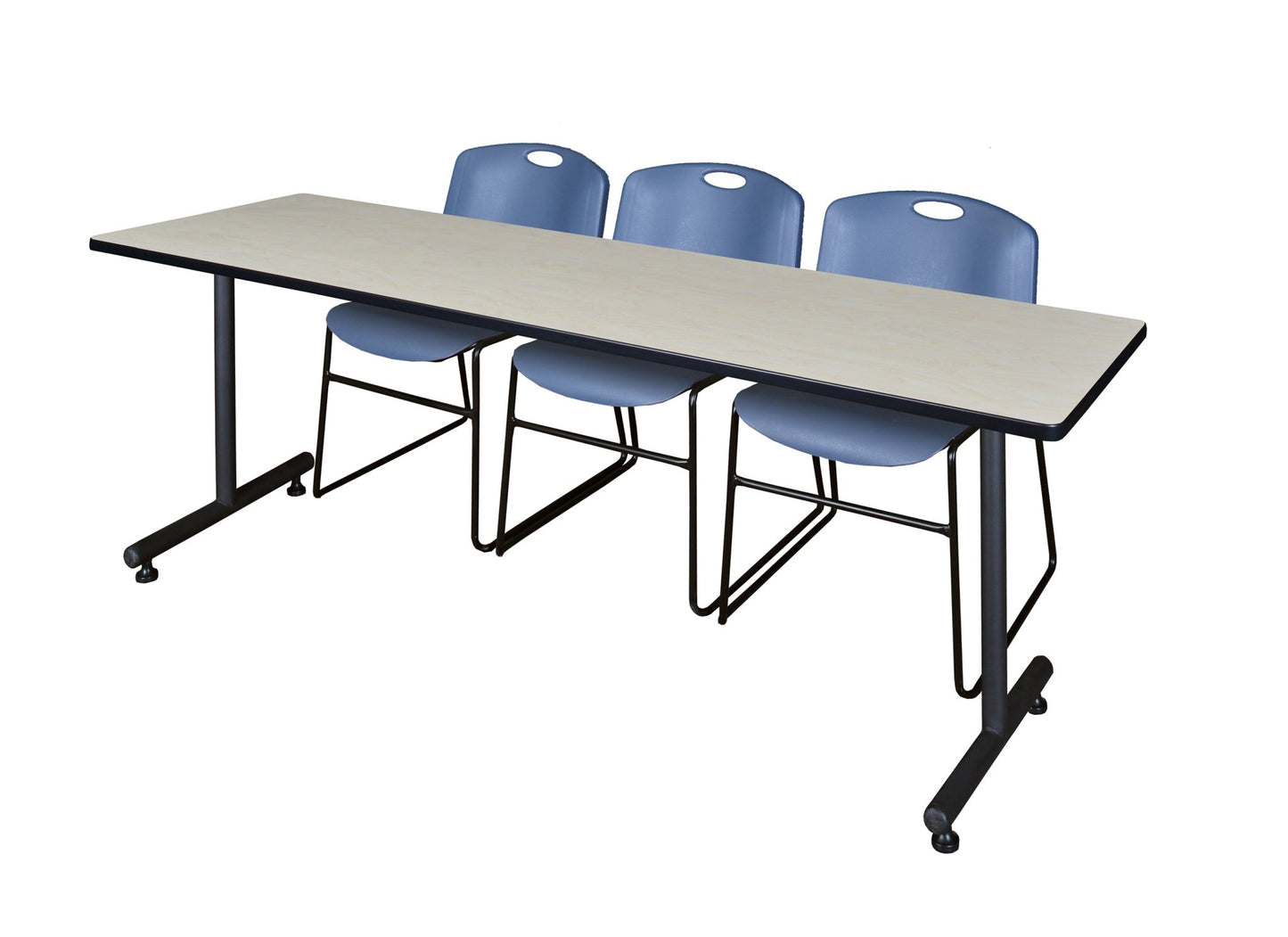 Regency Kobe Professional T - Base Training Table & 3 Zeng Stack Chairs 84"W x 24"D x 29"H (REG - MKTRCT8424 - ZNG) - SchoolOutlet