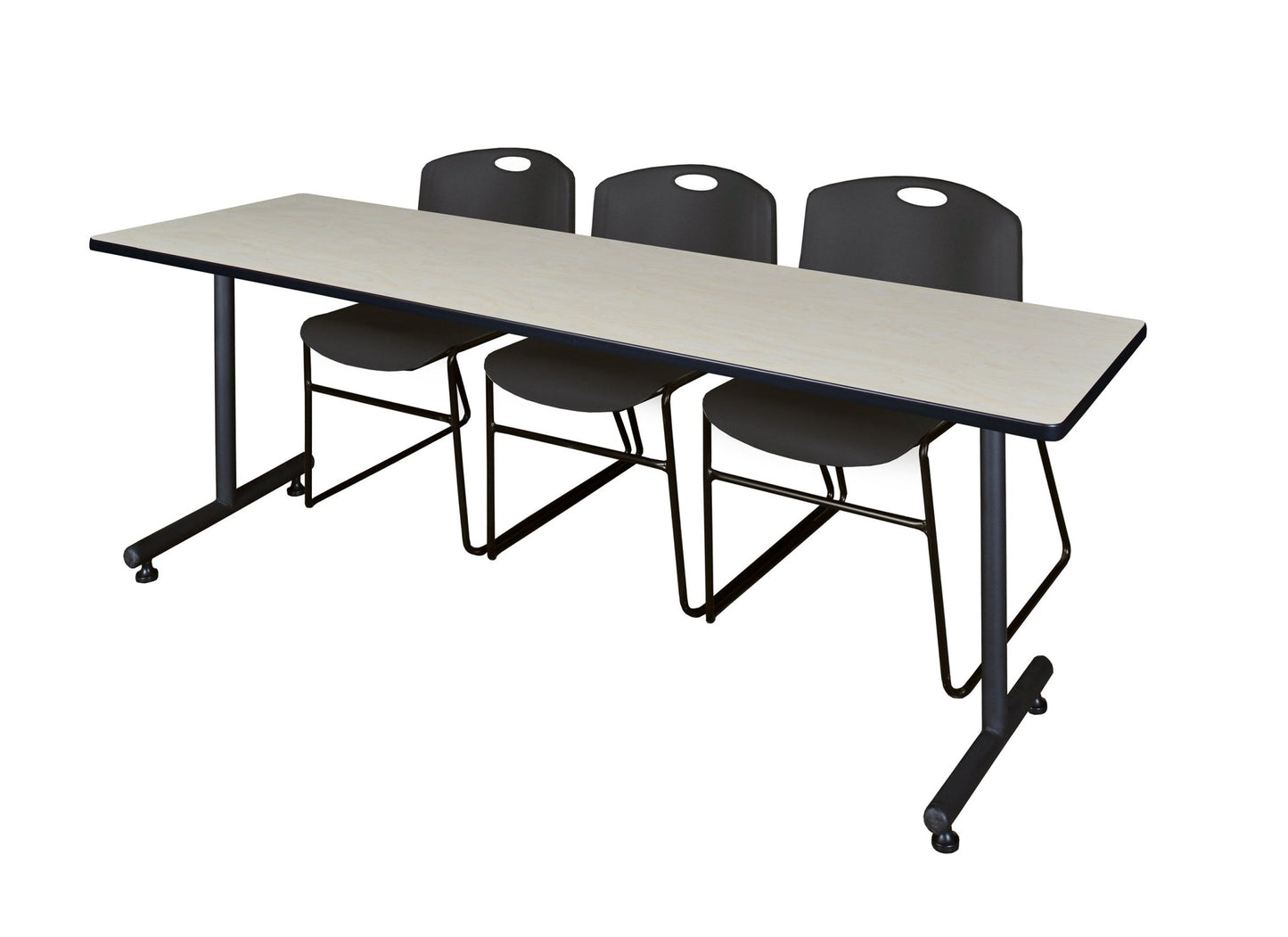 Regency Kobe Professional T - Base Training Table & 3 Zeng Stack Chairs 84"W x 24"D x 29"H (REG - MKTRCT8424 - ZNG) - SchoolOutlet