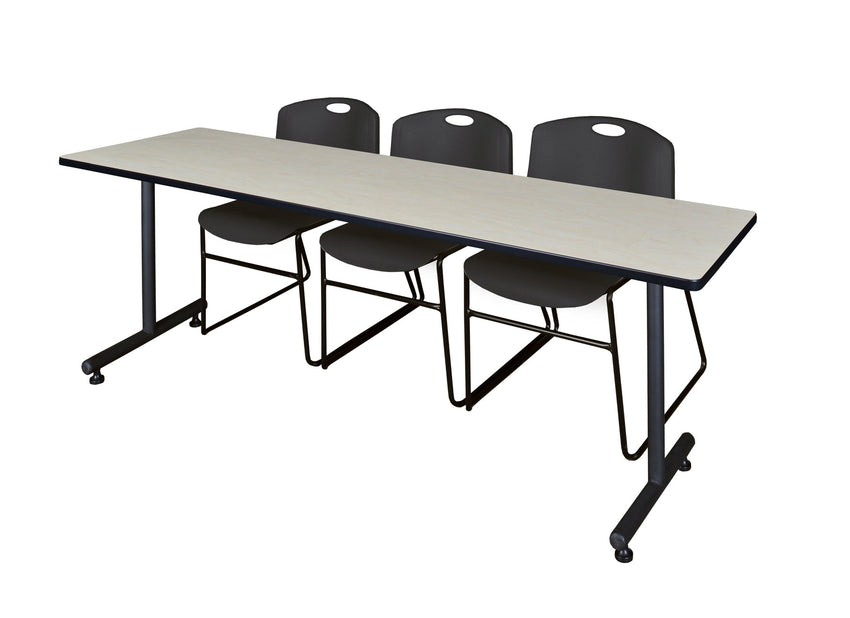 Regency Kobe Professional T - Base Training Table & 3 Zeng Stack Chairs 84"W x 24"D x 29"H (REG - MKTRCT8424 - ZNG) - SchoolOutlet