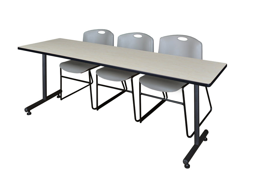 Regency Kobe Professional T - Base Training Table & 3 Zeng Stack Chairs 84"W x 24"D x 29"H (REG - MKTRCT8424 - ZNG) - SchoolOutlet