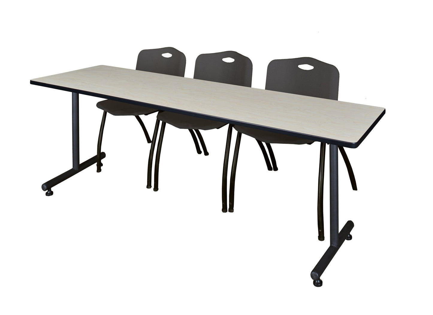 Regency Kobe Professional T - Base Training Seminar Table & 3 M Stack Chairs 84"W x 24"D x 29"H (REG - MKTRCT8424 - 3M) - SchoolOutlet