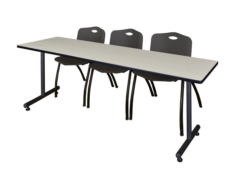 Regency Kobe Professional T - Base Training Seminar Table & 3 M Stack Chairs 84"W x 24"D x 29"H (REG - MKTRCT8424 - 3M) - SchoolOutlet