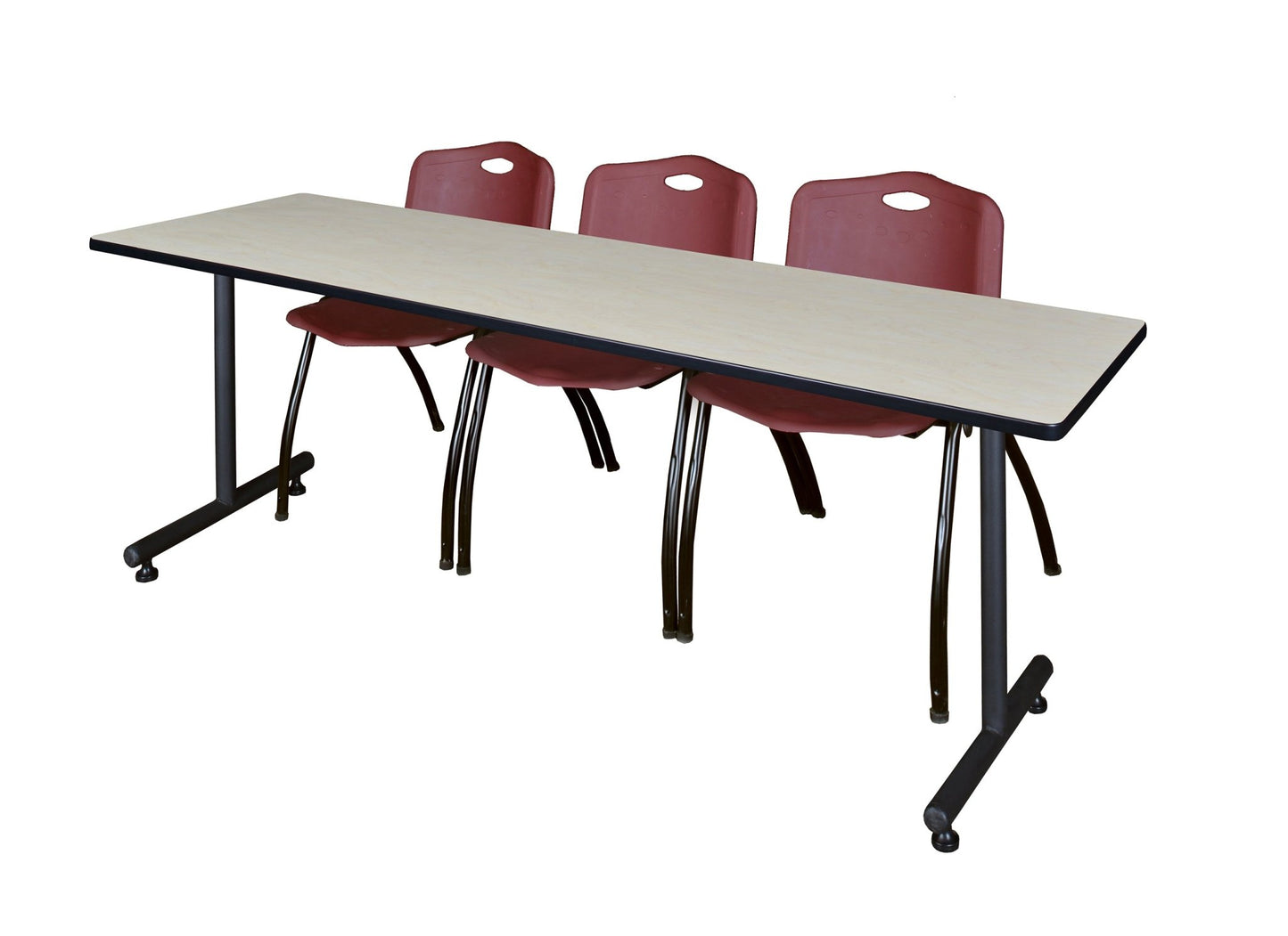 Regency Kobe Professional T - Base Training Seminar Table & 3 M Stack Chairs 84"W x 24"D x 29"H (REG - MKTRCT8424 - 3M) - SchoolOutlet