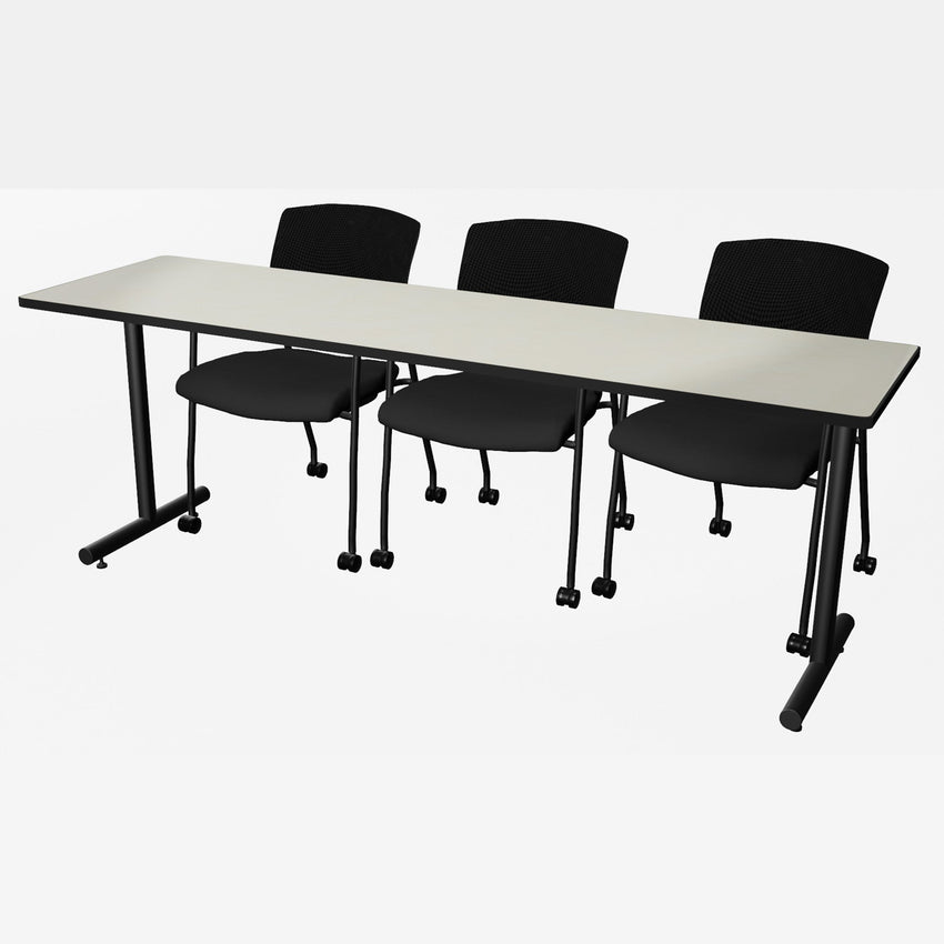 Regency Kobe Professional T - Base Training Seminar Table & 3 Knight Mesh Chairs 84"W x 24"D x 29"H (REG - MKTRCT8424 - KNM) - SchoolOutlet