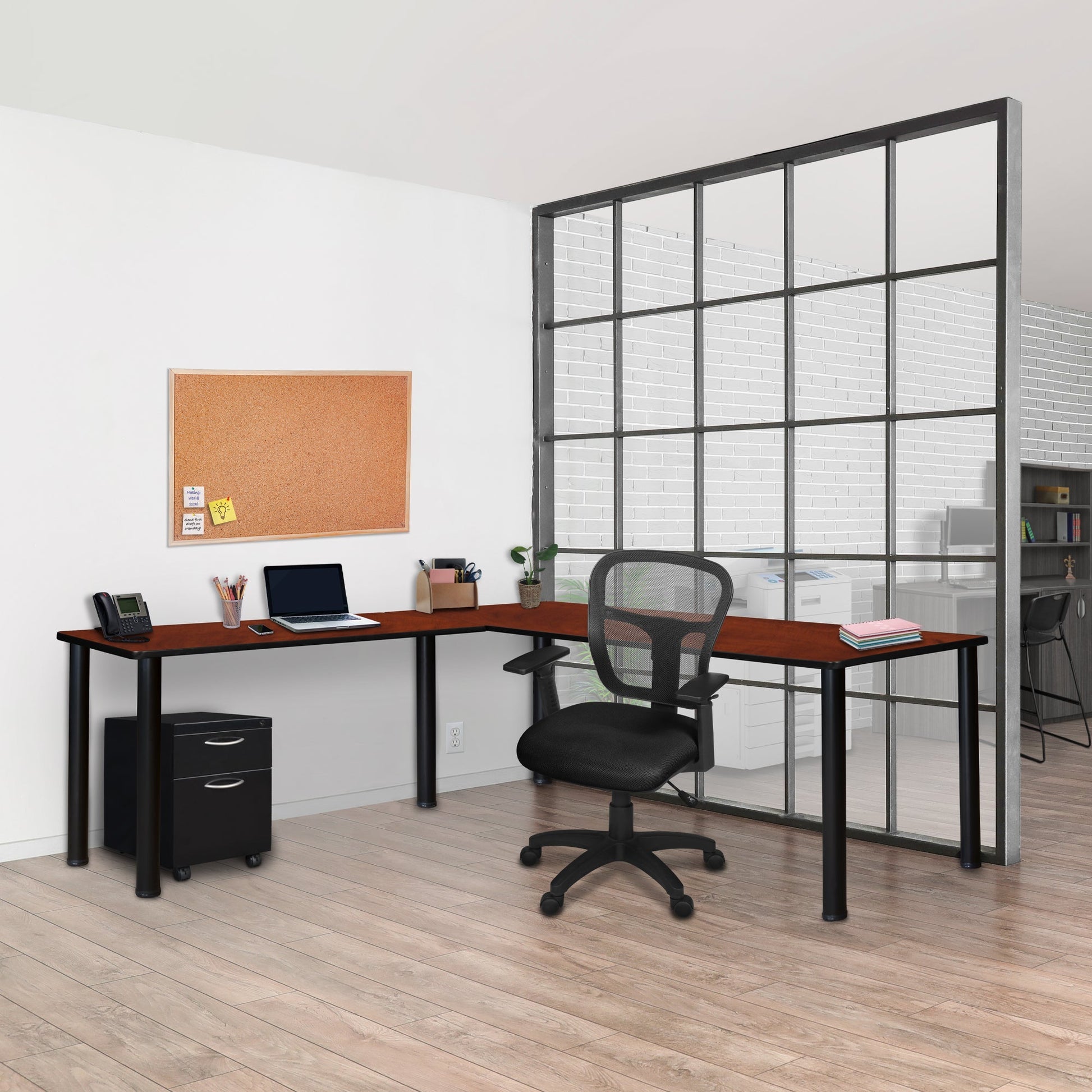 Regency Kee Corner L Shaped Desk with Pedestal Drawer (72"W x 66"D) - SchoolOutlet