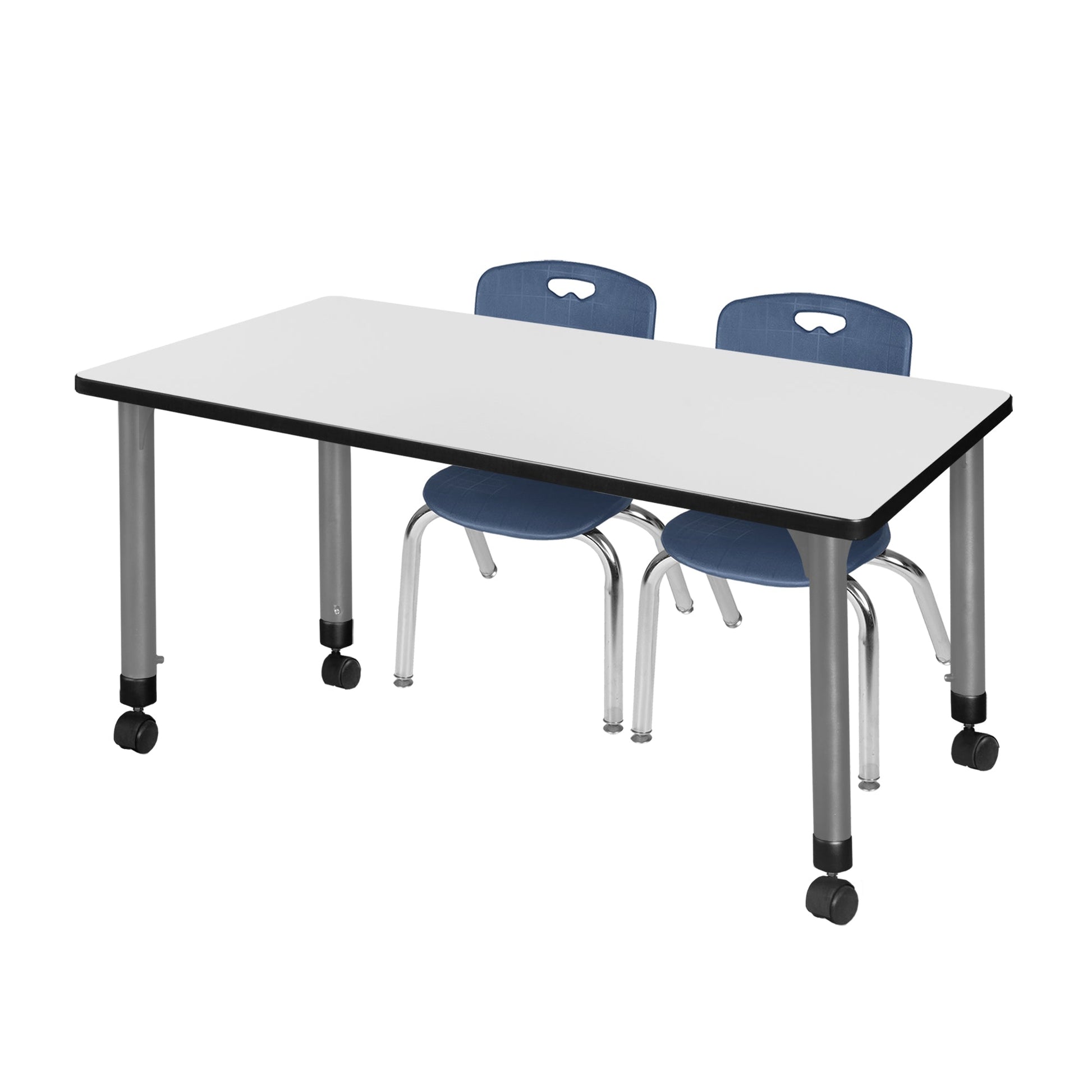 Regency Kee 48 x 24 in. Adjustable Classroom Table & 2 Andy 12 in. Stack Chairs - SchoolOutlet
