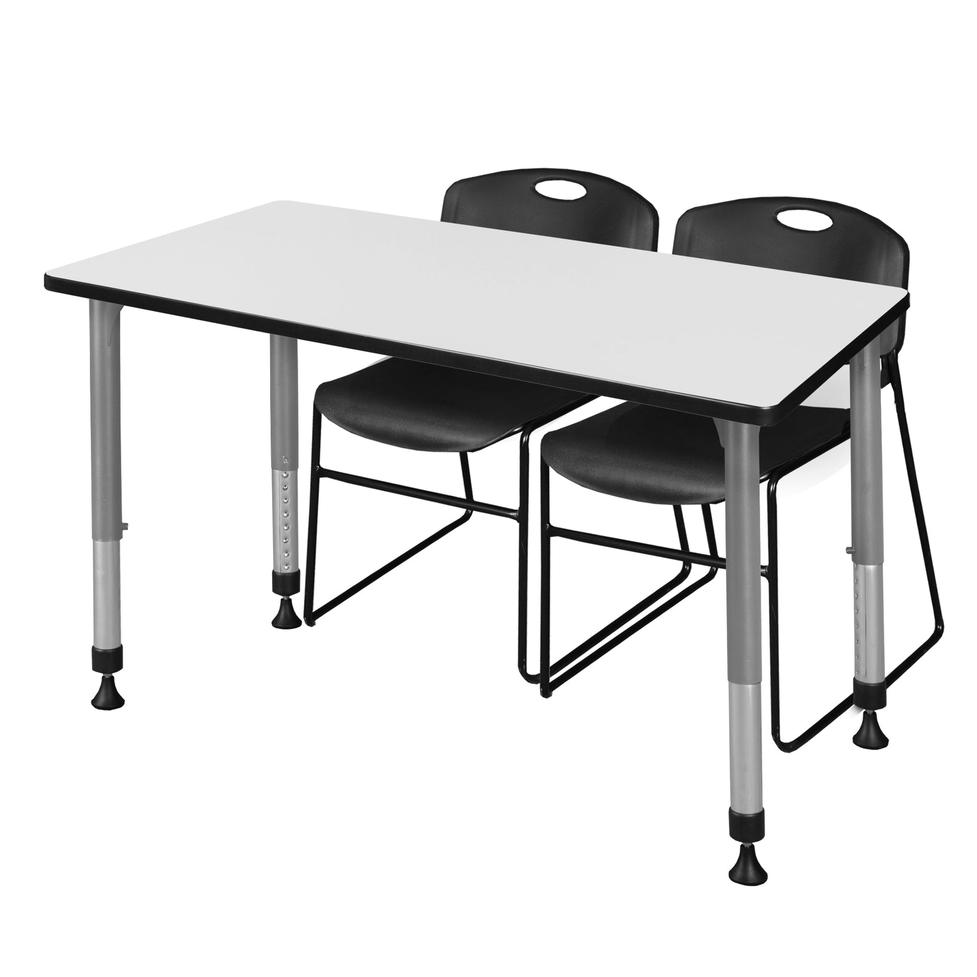 Regency Kee 48 x 24 in. Adjustable Classroom Table & 2 Zeng Stack Chairs - SchoolOutlet