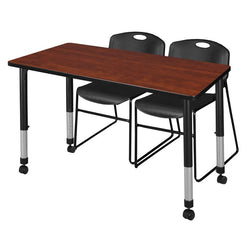 Versatile Regency Kee Mobile Learning Environment table with 2 Zeng black stack chairs 48"W x 30"D x 29"H (REG-MT4830-44)