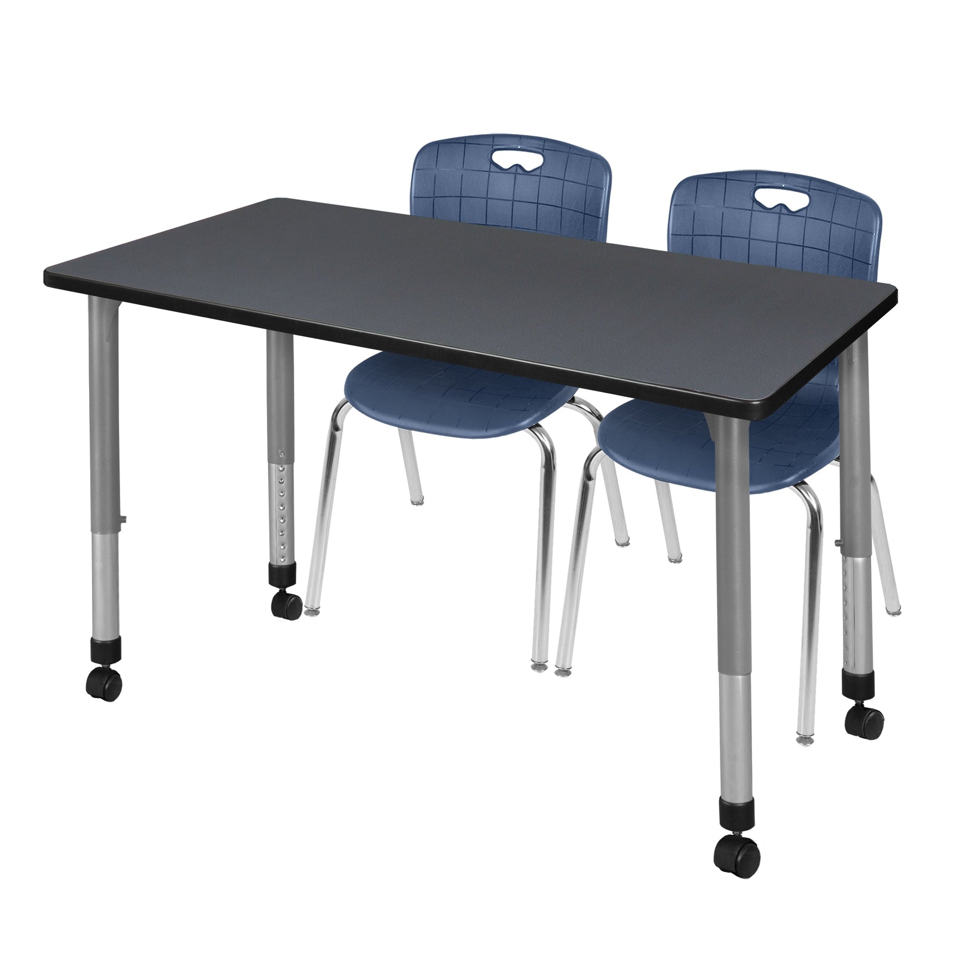 Regency Kee 48 x 30 in. Adjustable Classroom Table & 2 Andy 18 in. Stack Chairs - SchoolOutlet