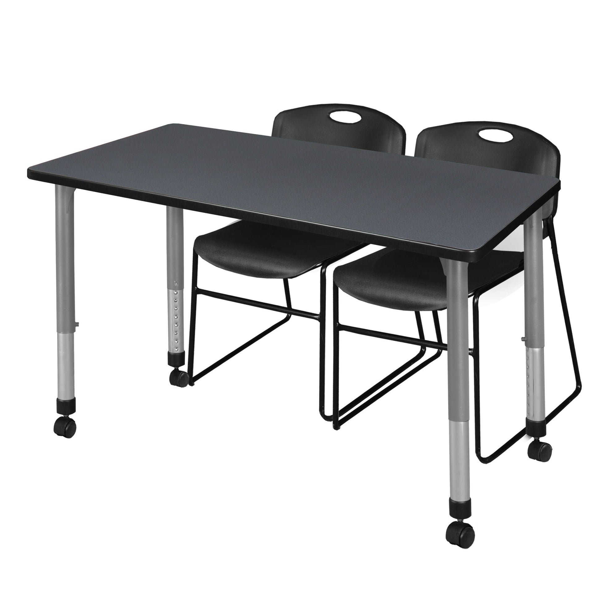 Regency Kee 48 x 30 in. Adjustable Classroom Table & 2 Zeng Stack Chairs - SchoolOutlet