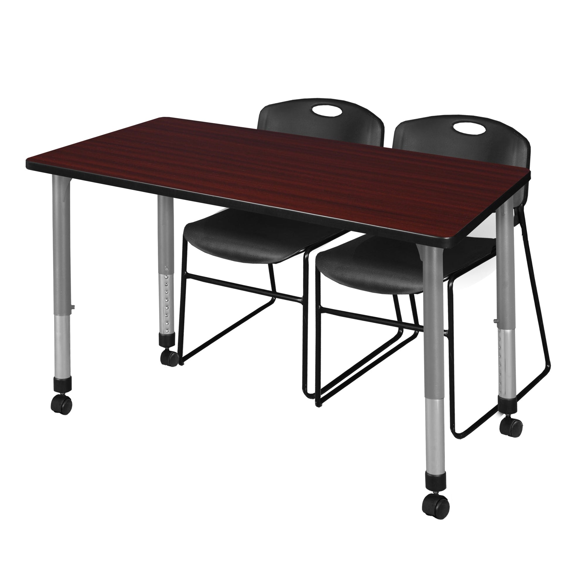 Regency Kee 48 x 30 in. Adjustable Classroom Table & 2 Zeng Stack Chairs - SchoolOutlet