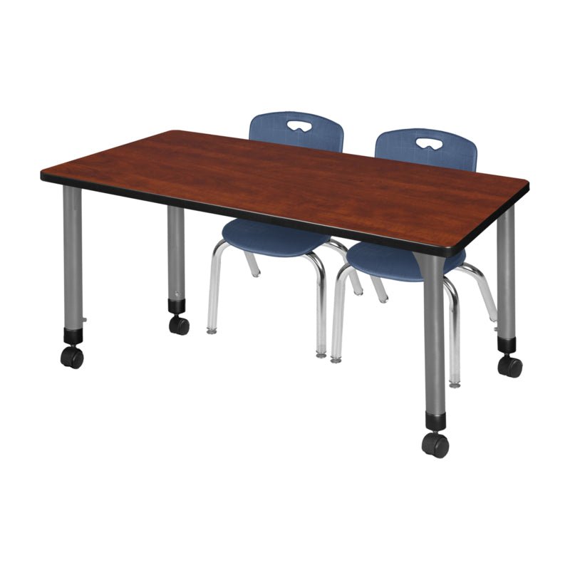 Reliable Regency Kee Mobile Learning Environment table with 2 Andy stack chairs 60"W x 24"D x 23 - 34"H (REG - MT6024 - 45) - SchoolOutlet