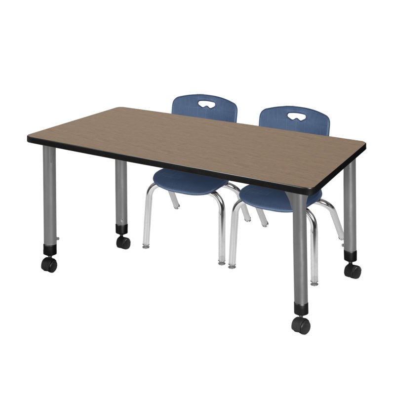 Reliable Regency Kee Mobile Learning Environment table with 2 Andy stack chairs 60"W x 24"D x 23 - 34"H (REG - MT6024 - 45) - SchoolOutlet