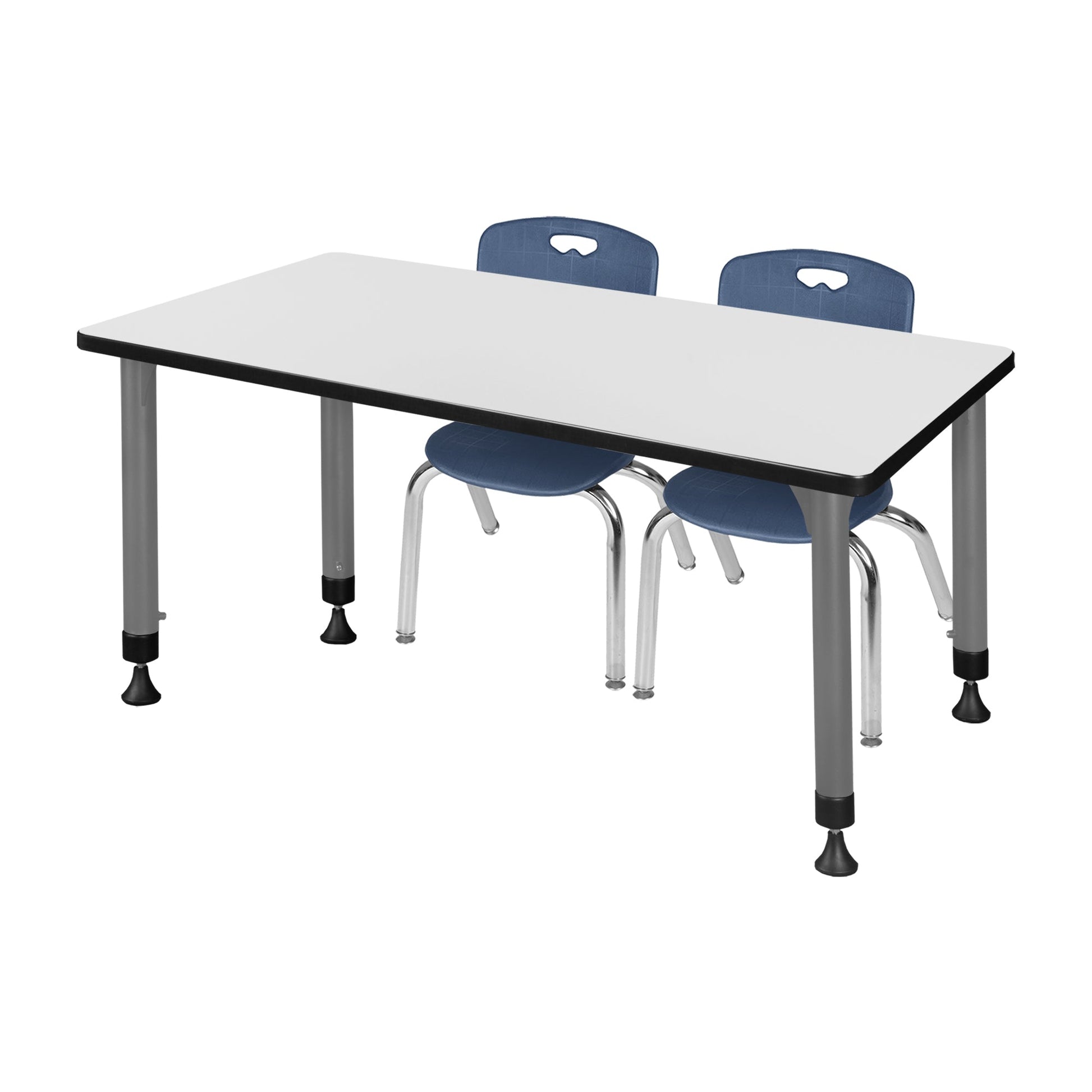 Regency Kee 60 x 24 in. Adjustable Classroom Table - White & 2 Andy 12 in. Stack Chairs - SchoolOutlet