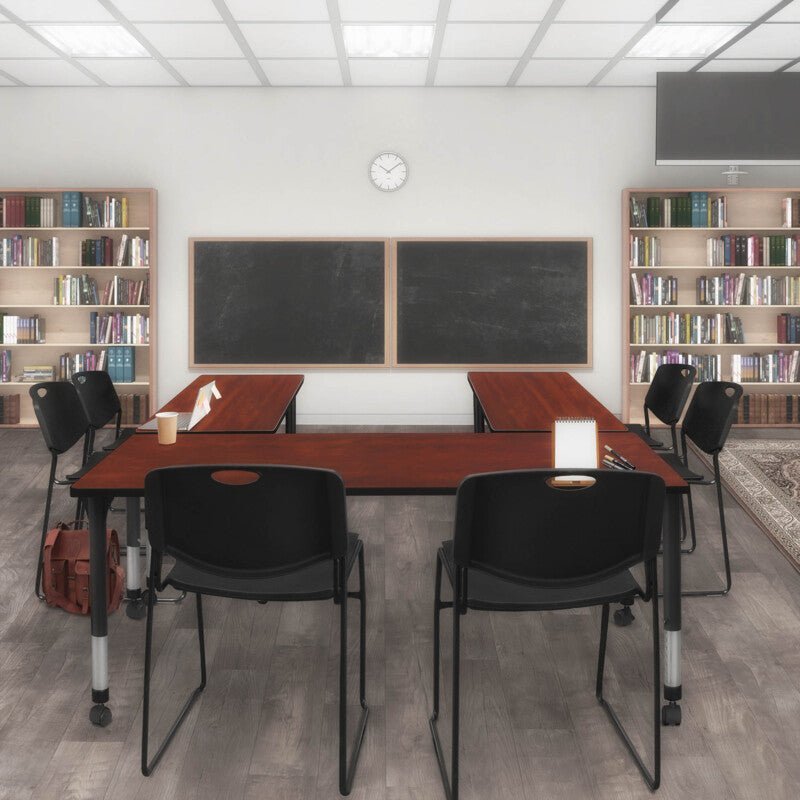 Regency Kee Professional Mobile Adjustable Classroom Suite with 2 Zeng Black Stack Chairs 60"W x 30"D x 23 - 34"H (REG - MT6030 - 44) - SchoolOutlet