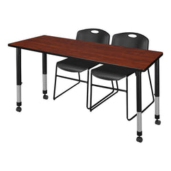 Regency Kee Professional Mobile Adjustable Classroom Suite with 2 Zeng Black Stack Chairs 60"W x 30"D x 23-34"H (REG-MT6030-44)