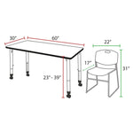 Regency Kee Professional Mobile Adjustable Classroom Suite with 2 Zeng Black Stack Chairs 60