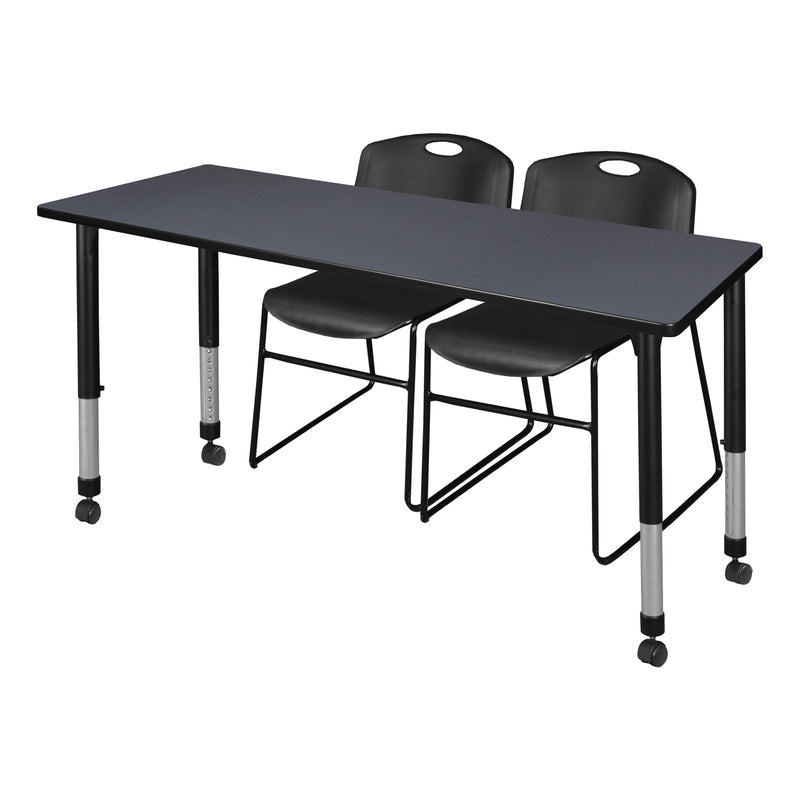 Regency Kee Professional Mobile Adjustable Classroom Suite with 2 Zeng Black Stack Chairs 60"W x 30"D x 23 - 34"H (REG - MT6030 - 44) - SchoolOutlet