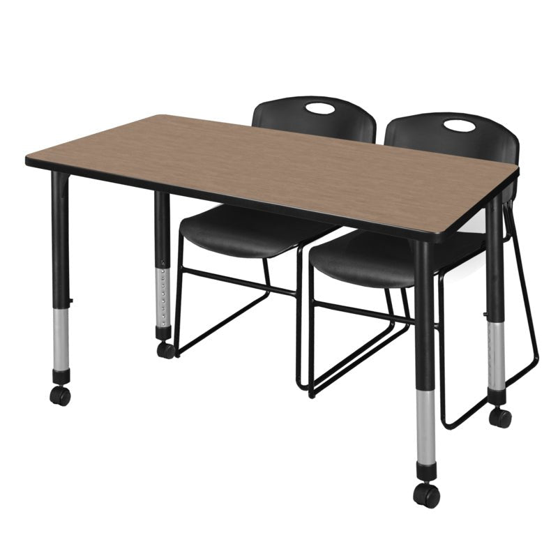 Regency Kee Professional Mobile Adjustable Classroom Suite with 2 Zeng Black Stack Chairs 60"W x 30"D x 23 - 34"H (REG - MT6030 - 44) - SchoolOutlet