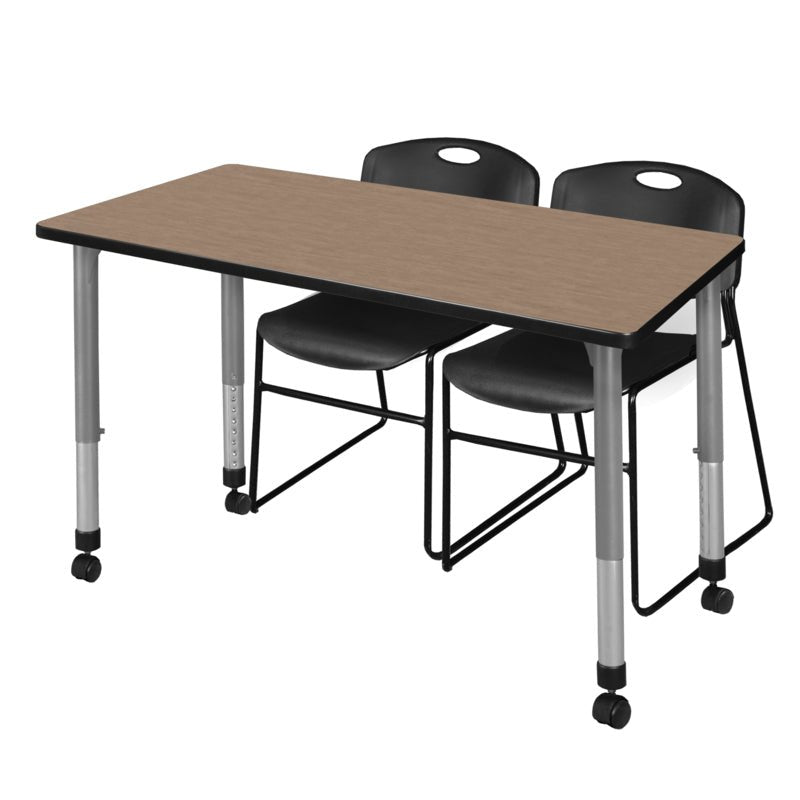Regency Kee Professional Mobile Adjustable Classroom Suite with 2 Zeng Black Stack Chairs 60"W x 30"D x 23 - 34"H (REG - MT6030 - 44) - SchoolOutlet