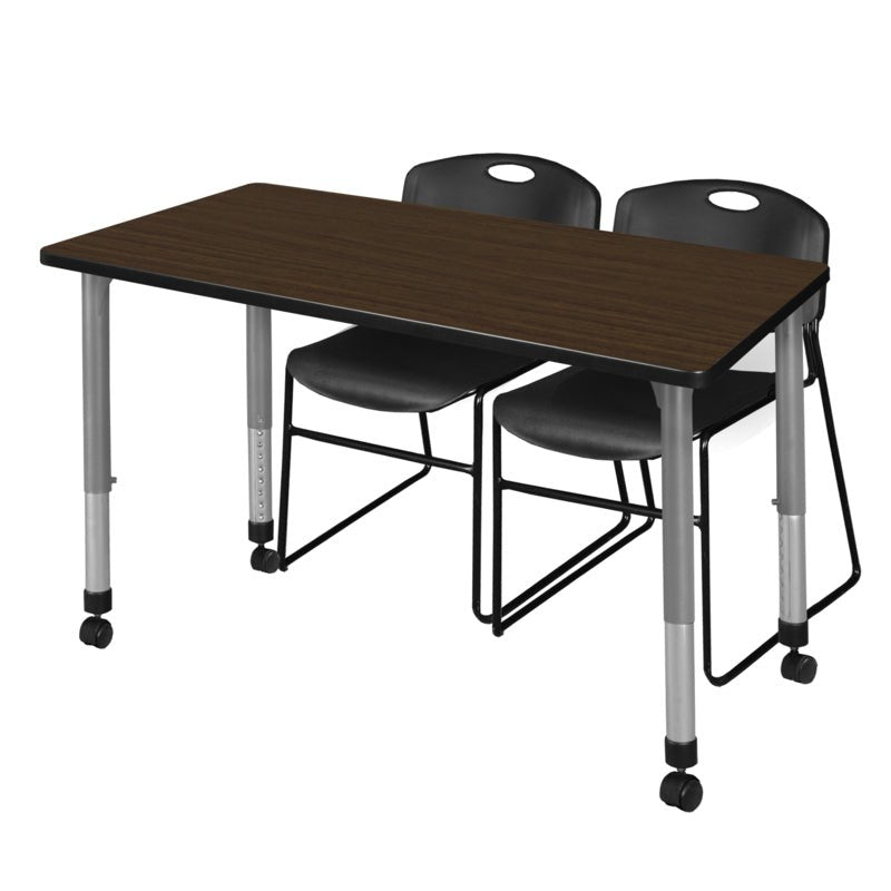 Regency Kee Professional Mobile Adjustable Classroom Suite with 2 Zeng Black Stack Chairs 60"W x 30"D x 23 - 34"H (REG - MT6030 - 44) - SchoolOutlet