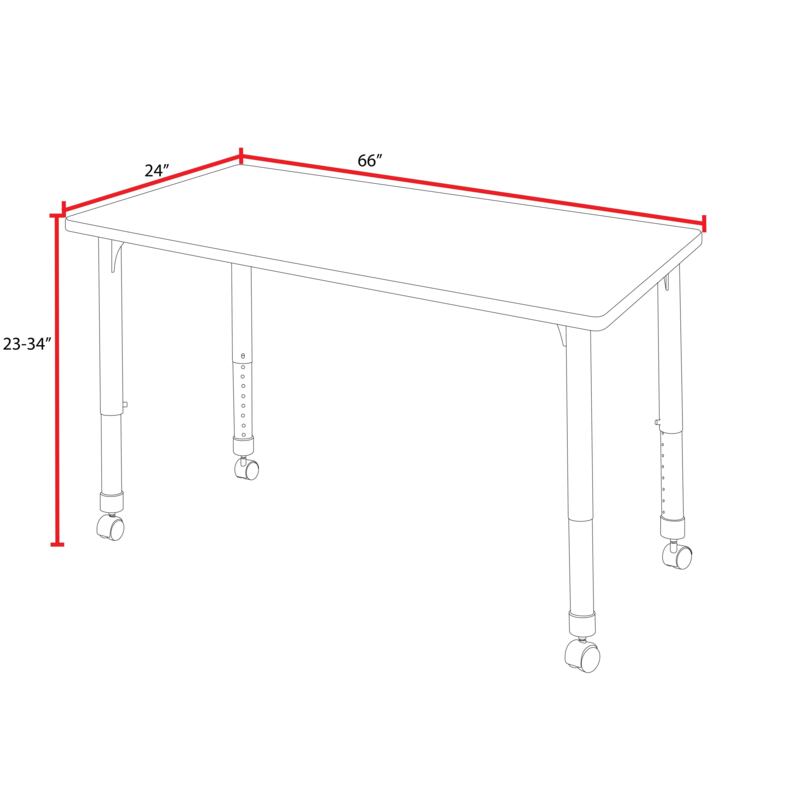 Regency Kee Mobile Height Adjustable Classroom Activity Table 66"W x 24"D x 23 - 34"H (REG - MT6624 - AH) - SchoolOutlet