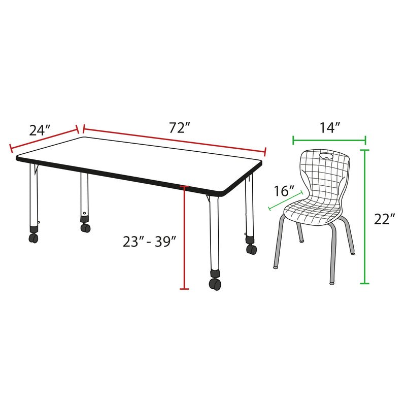 Regency Kee Flexible Mobile Classroom Set with 2 Andy Stack Chairs 72W" x 24D" x 23 - 34H" (REG - MT7224 - 45) - SchoolOutlet