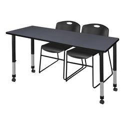 Regency Kee Mobile Classroom Set with 2 Black Zeng Stack Chairs 72W" x 24D" x 23-34H" (REG-MT7224-44)