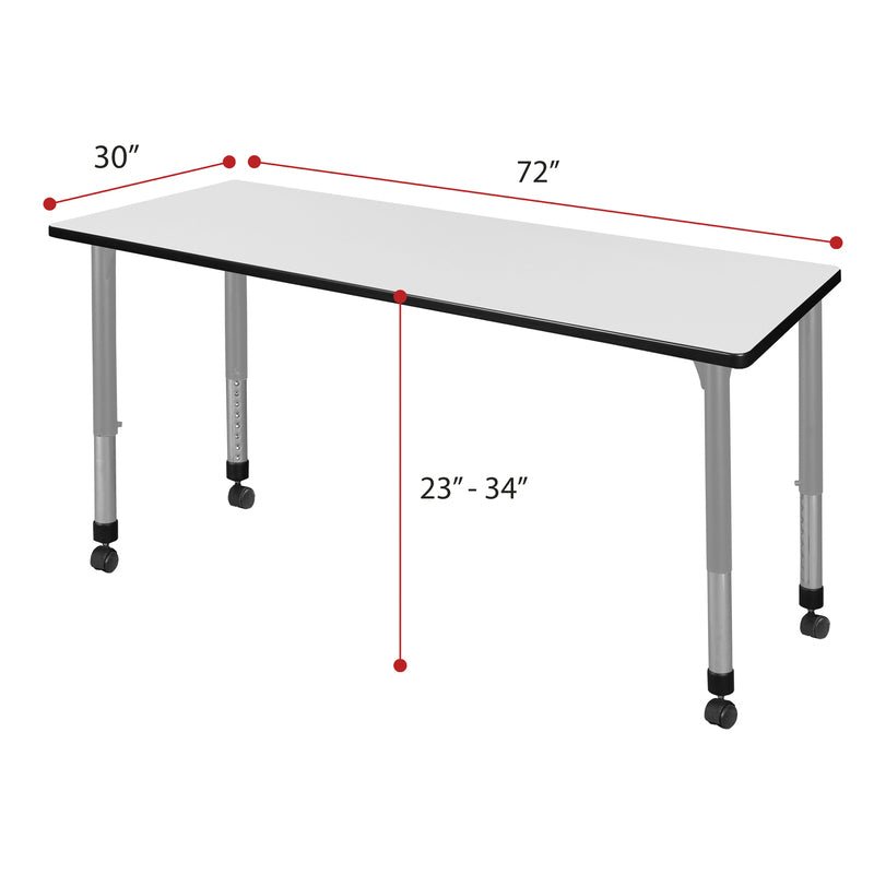 Regency Kee Versatile Mobile Adjustable Classroom Set with 2 Heavy Duty Black Zeng Stack Chairs 72W" x 30D" x 23 - 34H" (REG - MT7230 - 44) - SchoolOutlet