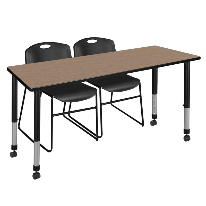Regency Kee Versatile Mobile Adjustable Classroom Set with 2 Heavy Duty Black Zeng Stack Chairs 72W" x 30D" x 23 - 34H" (REG - MT7230 - 44) - SchoolOutlet