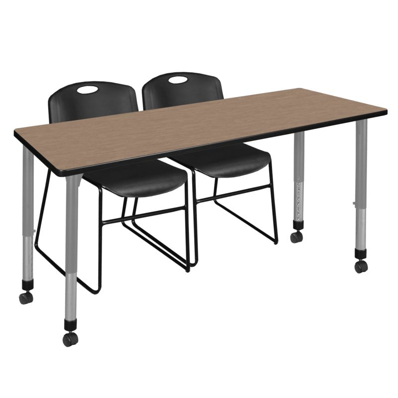 Regency Kee Versatile Mobile Adjustable Classroom Set with 2 Heavy Duty Black Zeng Stack Chairs 72W" x 30D" x 23 - 34H" (REG - MT7230 - 44) - SchoolOutlet