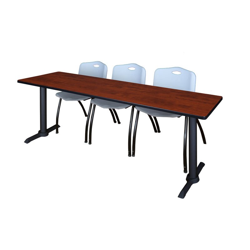 Regency Cain Seminar Training Table with 3 M Stack Chairs 84" x 24" x 29" (REG - MTRCT8424 - 47) - SchoolOutlet