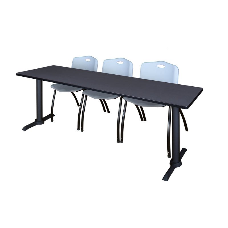 Regency Cain Seminar Training Table with 3 M Stack Chairs 84" x 24" x 29" (REG - MTRCT8424 - 47) - SchoolOutlet
