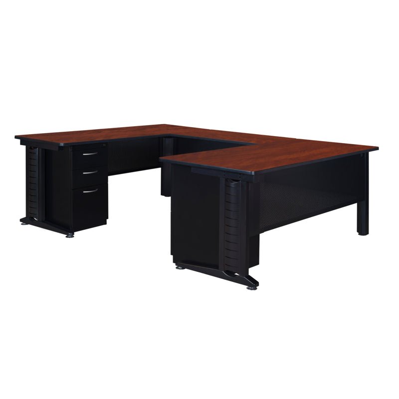 Regency Fusion Professional Series Grand Executive U - Shaped Command Workstation with Double Pedestal Drawer Unit 66" W x 96" D x 29" H (REG - MUD663042) - SchoolOutlet