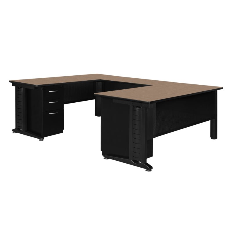 Regency Fusion Professional Series Grand Executive U - Shaped Command Workstation with Double Pedestal Drawer Unit 66" W x 96" D x 29" H (REG - MUD663042) - SchoolOutlet