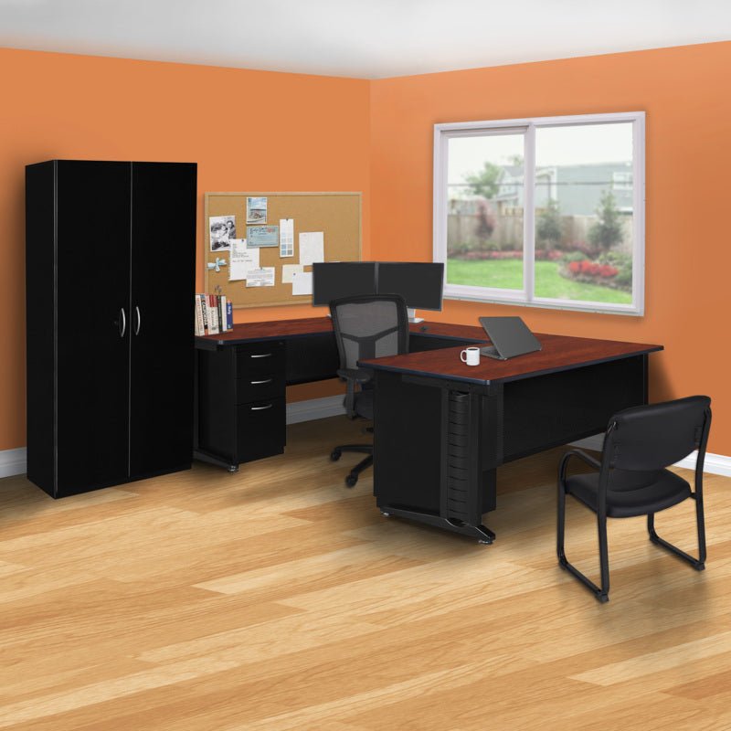 Regency Fusion Professional Series Grand Executive U - Shaped Command Workstation with Double Pedestal Drawer Unit 66" W x 96" D x 29" H (REG - MUD663042) - SchoolOutlet