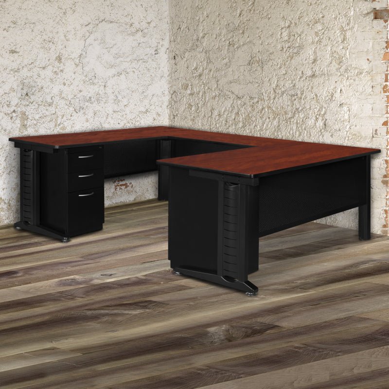 Regency Fusion Professional Series Grand Executive U - Shaped Command Workstation with Double Pedestal Drawer Unit 66" W x 102" D x 29" H (REG - MUD663048) - SchoolOutlet