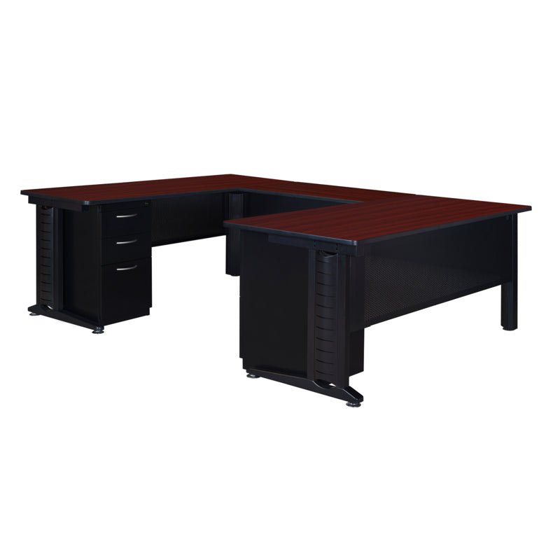 Regency Fusion Professional Series Grand Executive U - Shaped Command Workstation with Double Pedestal Drawer Unit 66" W x 102" D x 29" H (REG - MUD663048) - SchoolOutlet