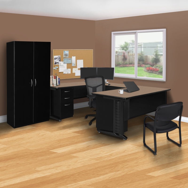 Regency Fusion Professional Series Grand Executive U - Shaped Command Workstation with Double Pedestal Drawer Unit 72" W x 96" D x 29" H (REG - MUD723042) - SchoolOutlet