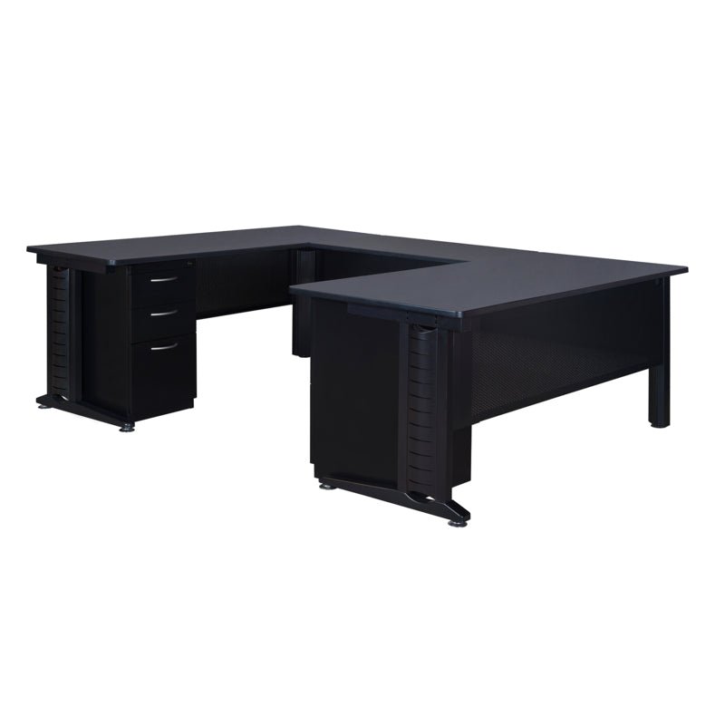 Regency Fusion Professional Series Grand Executive U - Shaped Command Workstation with Double Pedestal Drawer Unit 72" W x 96" D x 29" H (REG - MUD723042) - SchoolOutlet