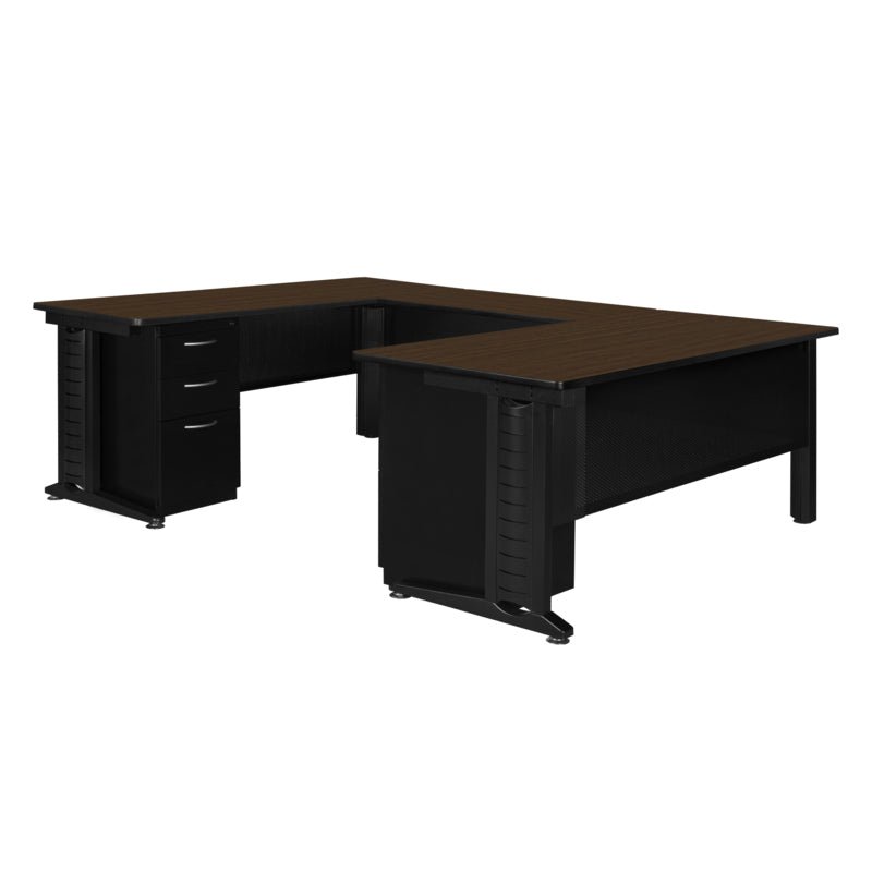 Regency Fusion Professional Series Grand Executive U - Shaped Command Workstation with Double Pedestal Drawer Unit 72" W x 96" D x 29" H (REG - MUD723042) - SchoolOutlet