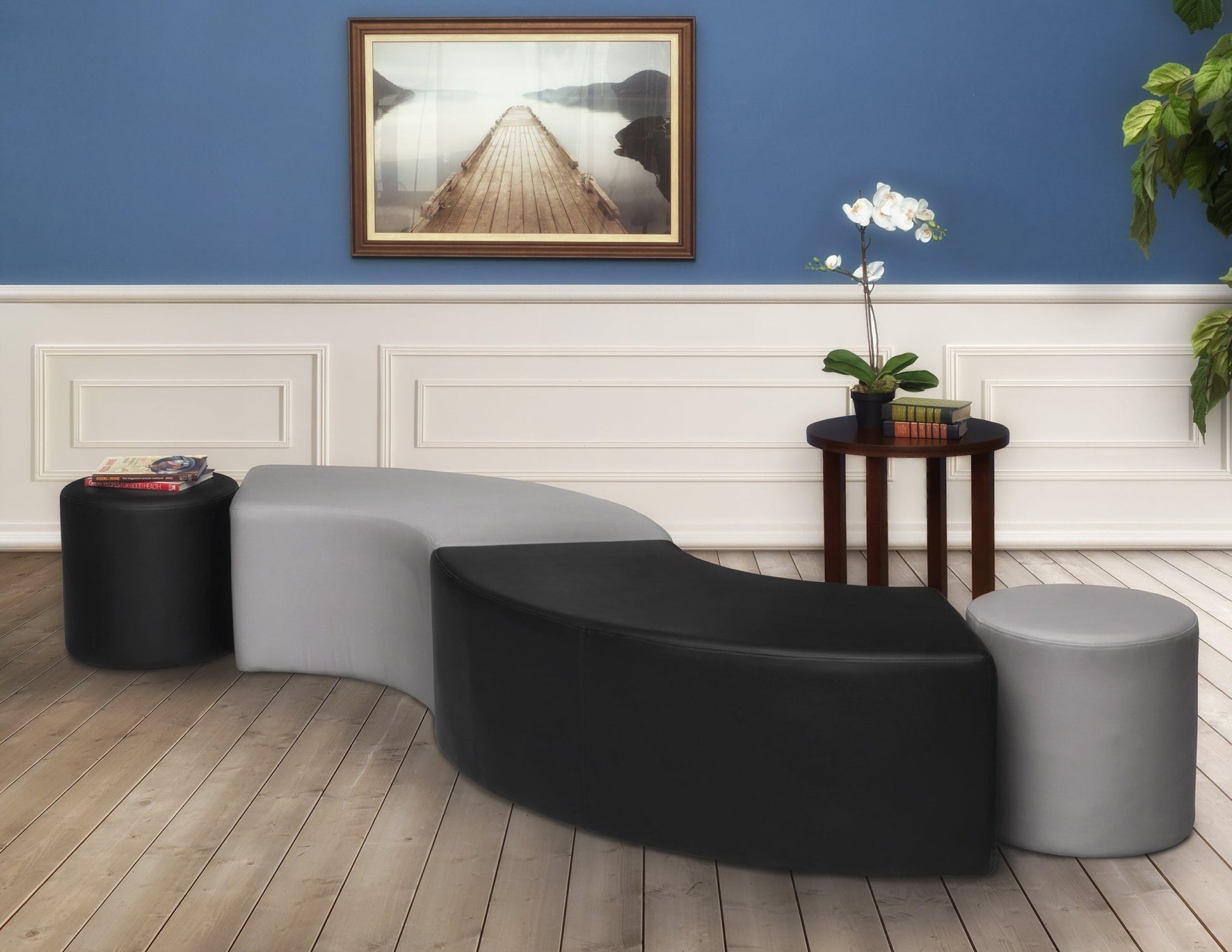 Regency Aurora Curved Vinyl Ottoman - SchoolOutlet
