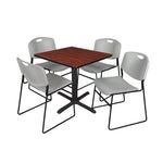 Regency Cain Professional Square Breakroom Table and 4 Zeng Stack Chairs 30