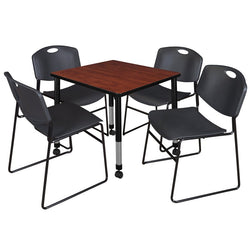 Regency Kee Mobile Adjustable Classroom Square Table with 4 Black Zeng Stack Chairs 30" W x 30" D x 23" H (REG-TB3030P-44)