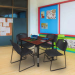 Regency Kee Mobile Adjustable Classroom Square Table with 4 Black Zeng Stack Chairs 30