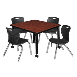 Regency Kee Mobile Adjustable Classroom Square Table with 4 Andy Stack Chairs 30" W x 30" D x 23" H (REG-TB3030-45)