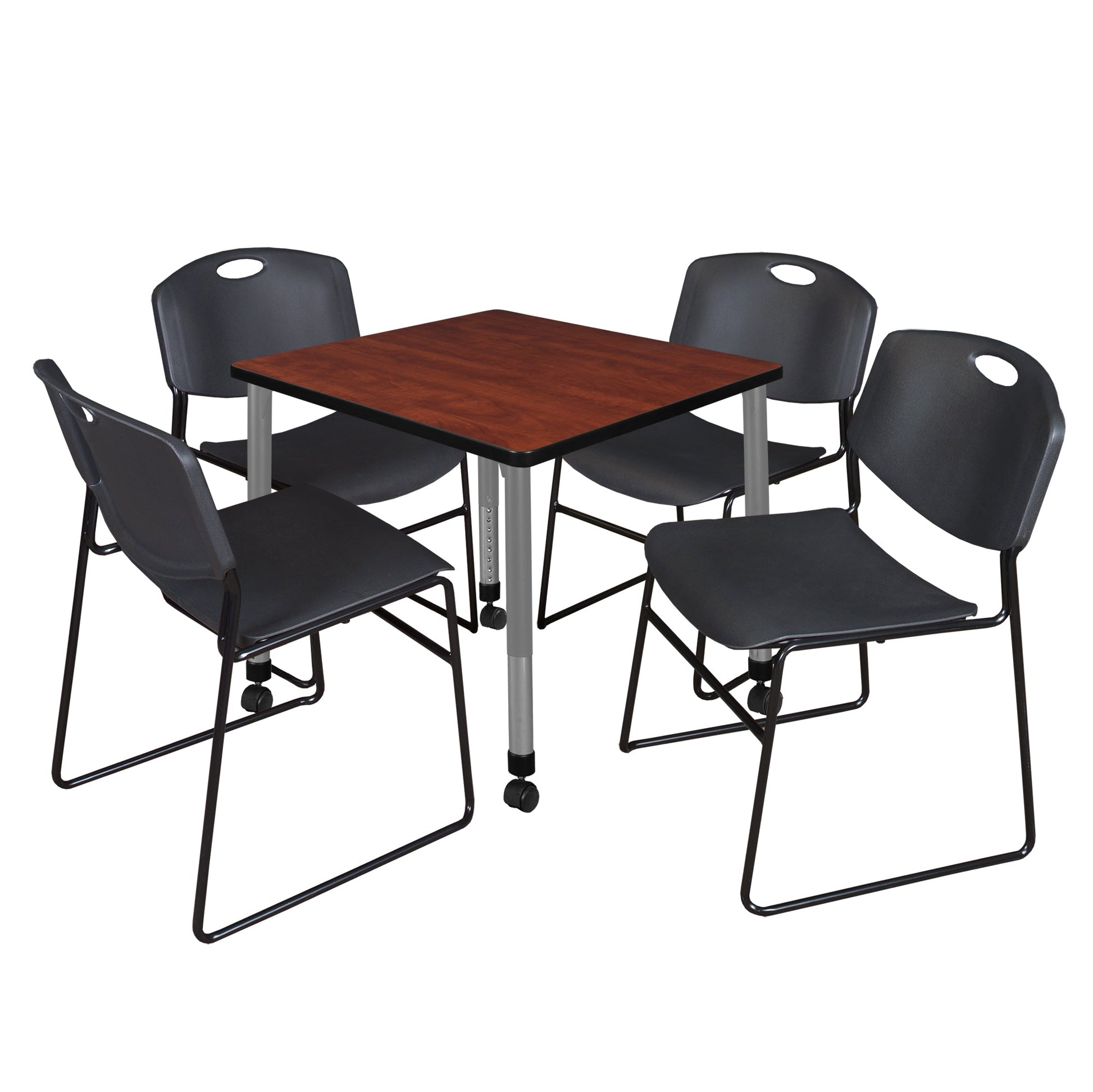 Regency Kee 30 in. Square Adjustable Classroom Table & 4 Zeng Stack Chairs - SchoolOutlet